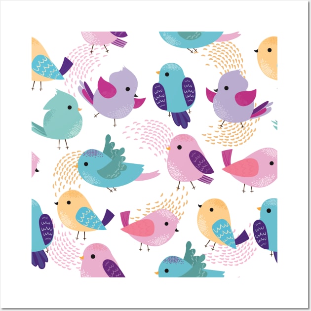 Cartoon Lovely Birds Pattern Art Wall Art by MariaStore